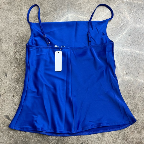 NWT glam royal blue satin silky tank top women’s small flowy soft blouse - Picture 3 of 3